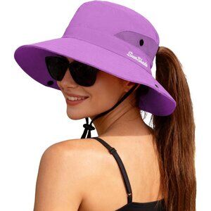 Women's Purple 100% Polyester Wide Brim Mesh Uv Protection Chin Strap Cowboy Hat